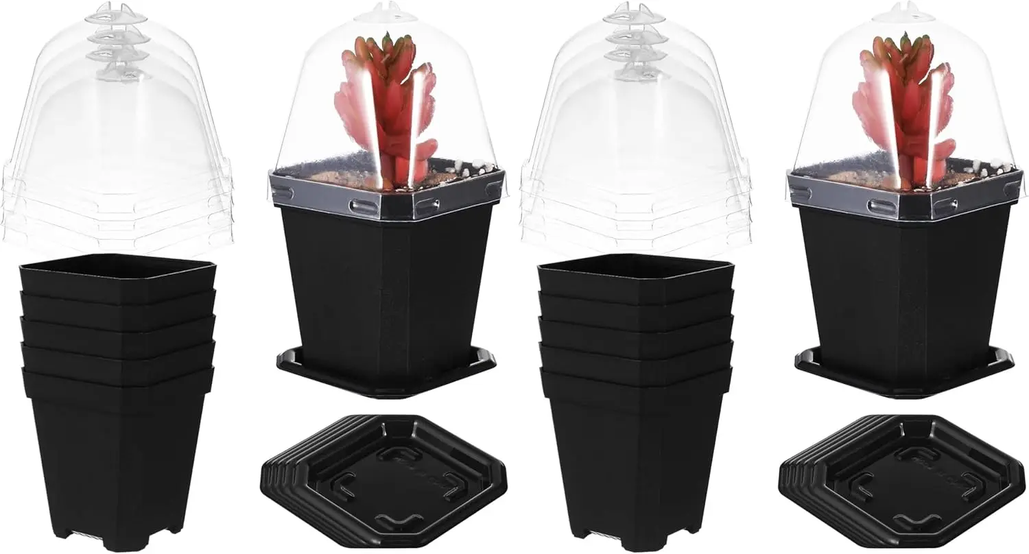 Black Plant Nursery Pots: 5Pcs Seeding Starter Pots, 3 Square Nursery Pot with Humidity Dome, Plastic Plant Container fo
Black Plant Nursery Pots: 5Pcs Seeding Starter Pots, 3 Square Nursery Pot with Humidity Dome, Plastic Plant Container fo