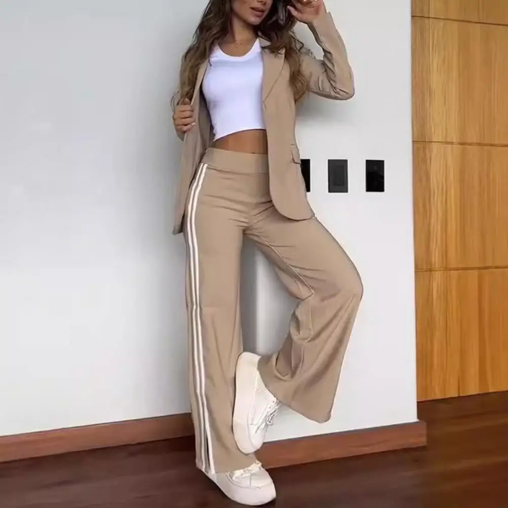 Sporty Suit Elegant Striped Coat Pants Set for Women Stylish Turn-down Collar Jacket with Wide Leg Trousers Chic Formal for Wear
Sporty Suit Elegant Striped Coat Pants Set for Women Stylish Turn-down Collar Jacket with Wide Leg Trousers Chic Formal for Wear