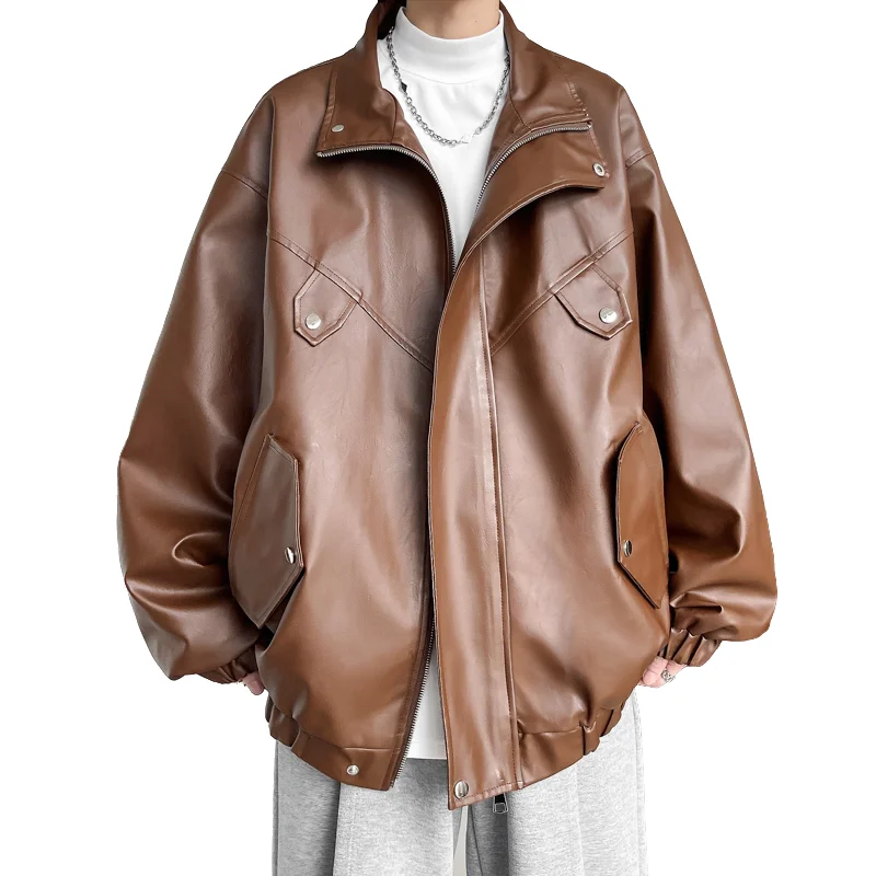 Trend Men's Faux Leather Jacket Fashionable Solid-color Stand-up Collar Motorcycle Jacket Stylish Cool Men's Casual Windbreaker
Trend Men's Faux Leather Jacket Fashionable Solid-color Stand-up Collar Motorcycle Jacket Stylish Cool Men's Casual Windbreaker