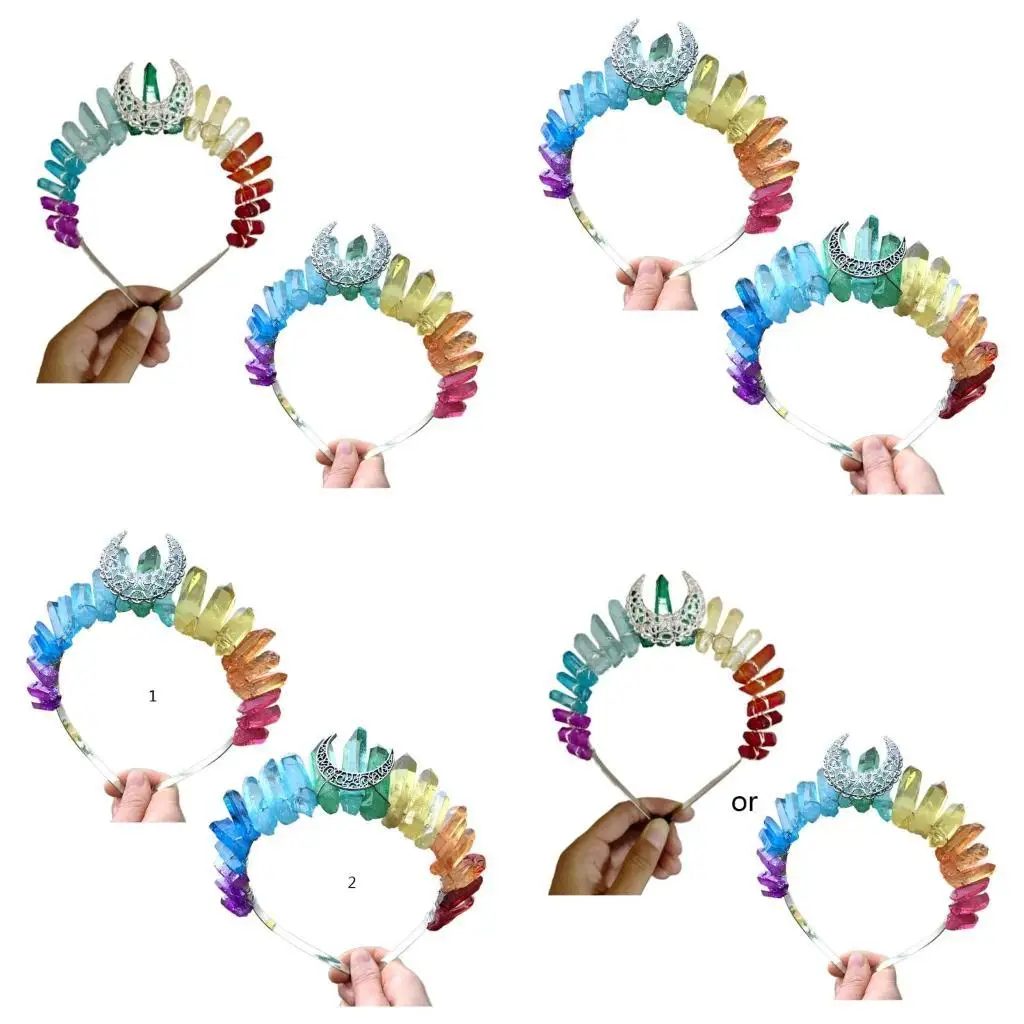 R1WE Multicolor Rainbow for Raw Crystal Crown Headband Metal Antique Moon Hair
R1WE Multicolor Rainbow for Raw Crystal Crown Headband Metal Antique Moon Hair