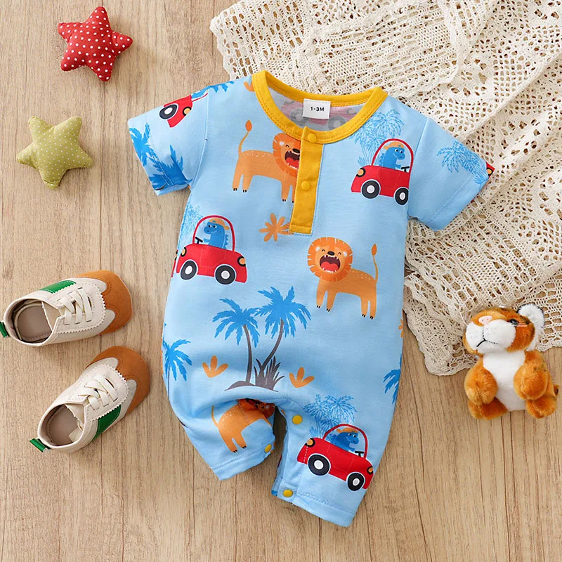 Summer newborn short sleeved cute animal simple jumpsuit, simple style, comfortable and breathable
Summer newborn short sleeved cute animal simple jumpsuit, simple style, comfortable and breathable