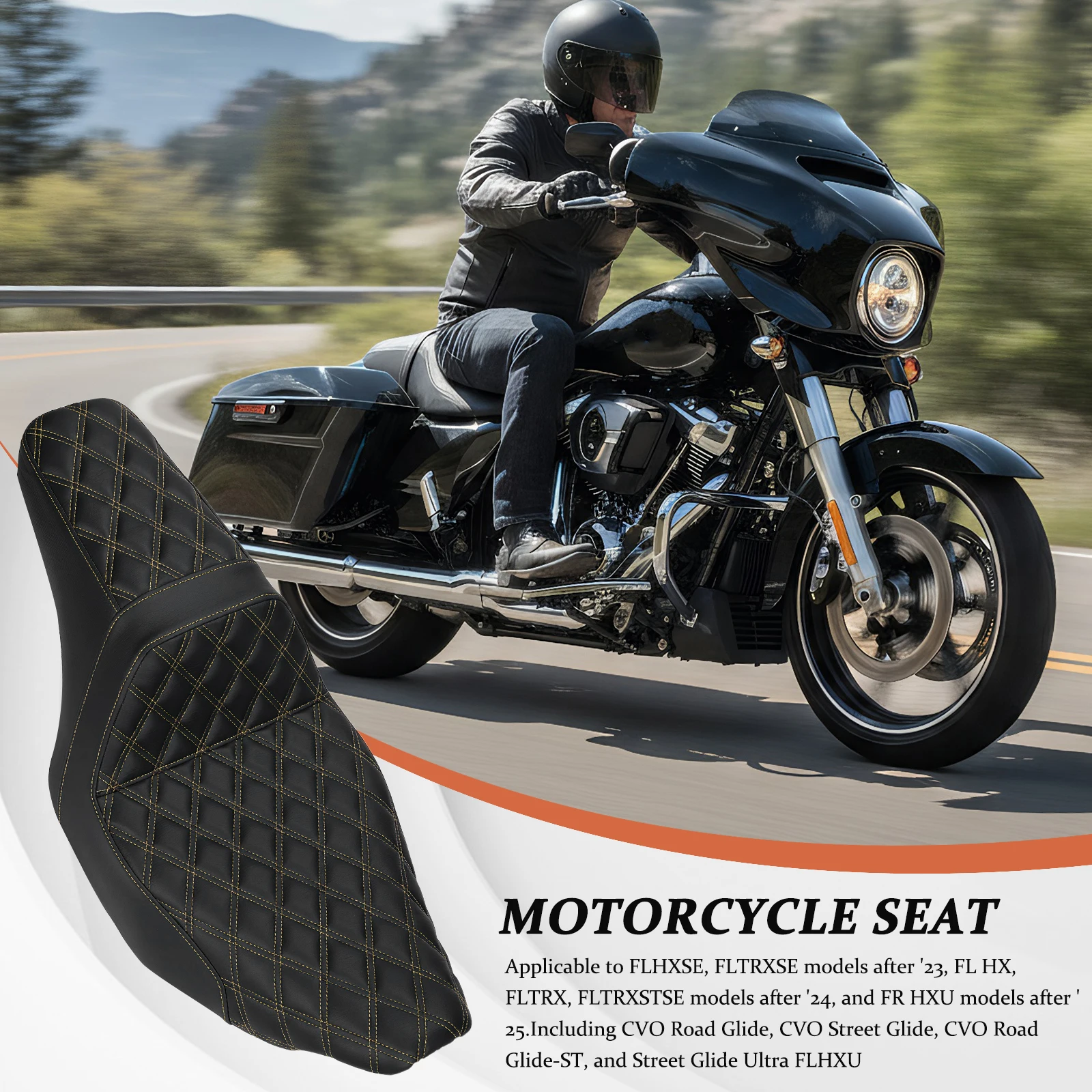 Driver Passenger Two-Up Seat Stepped Type with Diamond Pattern Stitching for Harley Street Glide Ultra FLHXU CVO Road Glide
Driver Passenger Two-Up Seat Stepped Type with Diamond Pattern Stitching for Harley Street Glide Ultra FLHXU CVO Road Glide