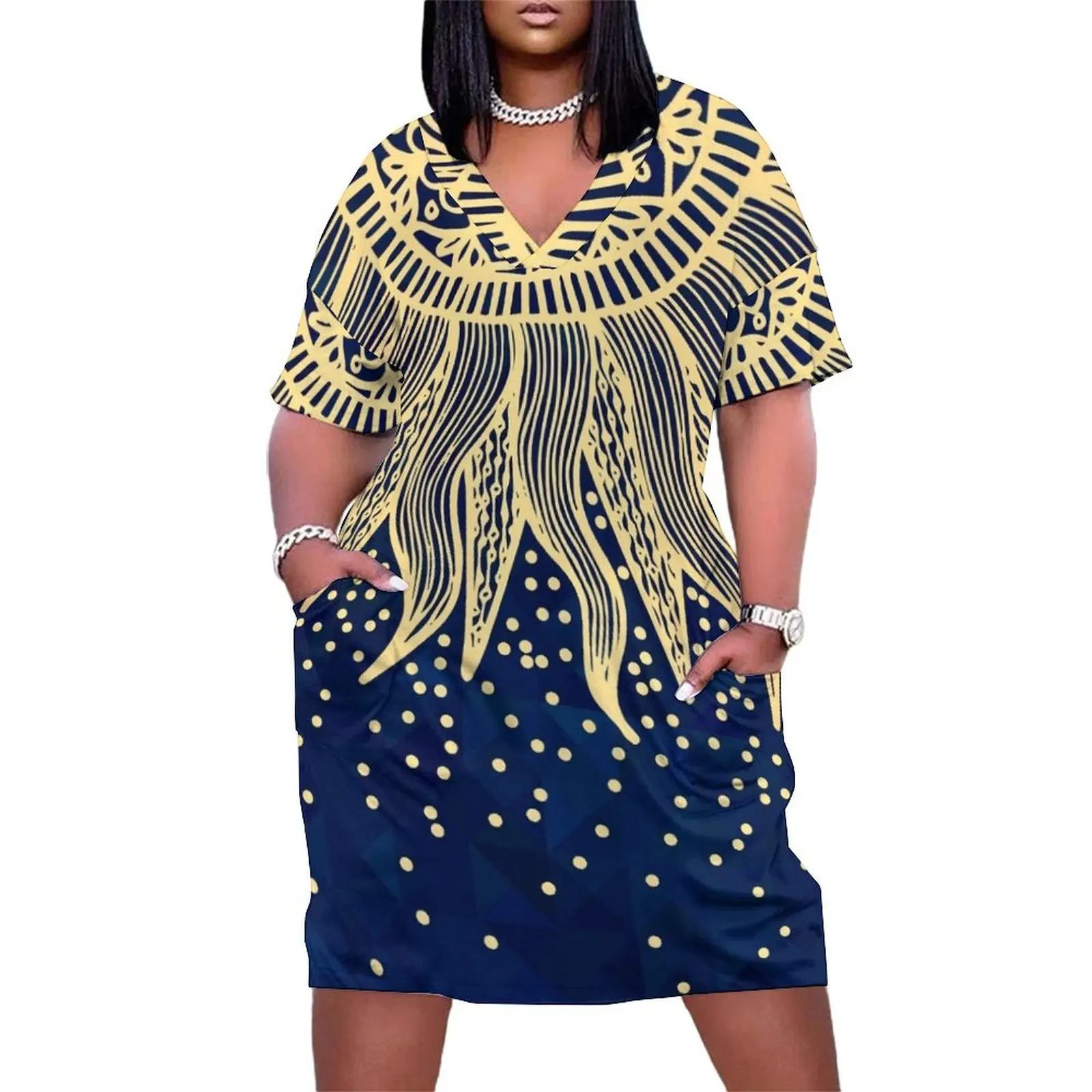 Blue Gold Boho Sun Mandala Confetti Loose Pocket Dress evening dress evening dresses women dress for woman
Blue Gold Boho Sun Mandala Confetti Loose Pocket Dress evening dress evening dresses women dress for woman