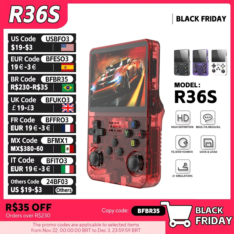 R36S Retro Handheld Game Console 3.5 Inch IPS Screen Portable Gaming Device 64GB 128GB Built-in Games
R36S Retro Handheld Game Console 3.5 Inch IPS Screen Portable Gaming Device 64GB 128GB Built-in Games