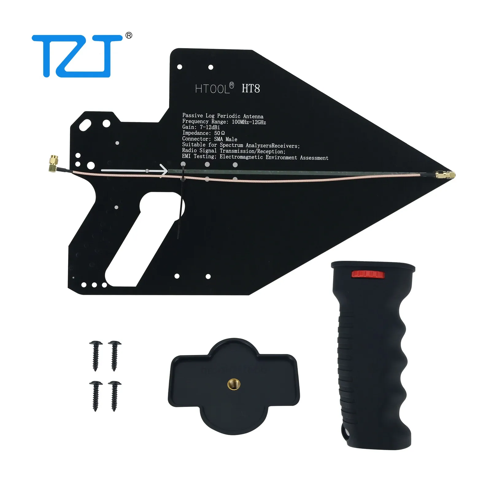 TZT HT8 0.1-12GHz Log Periodic Antenna with Handle Kit for Spectrum Analyzer Signal EMC
TZT HT8 0.1-12GHz Log Periodic Antenna with Handle Kit for Spectrum Analyzer Signal EMC