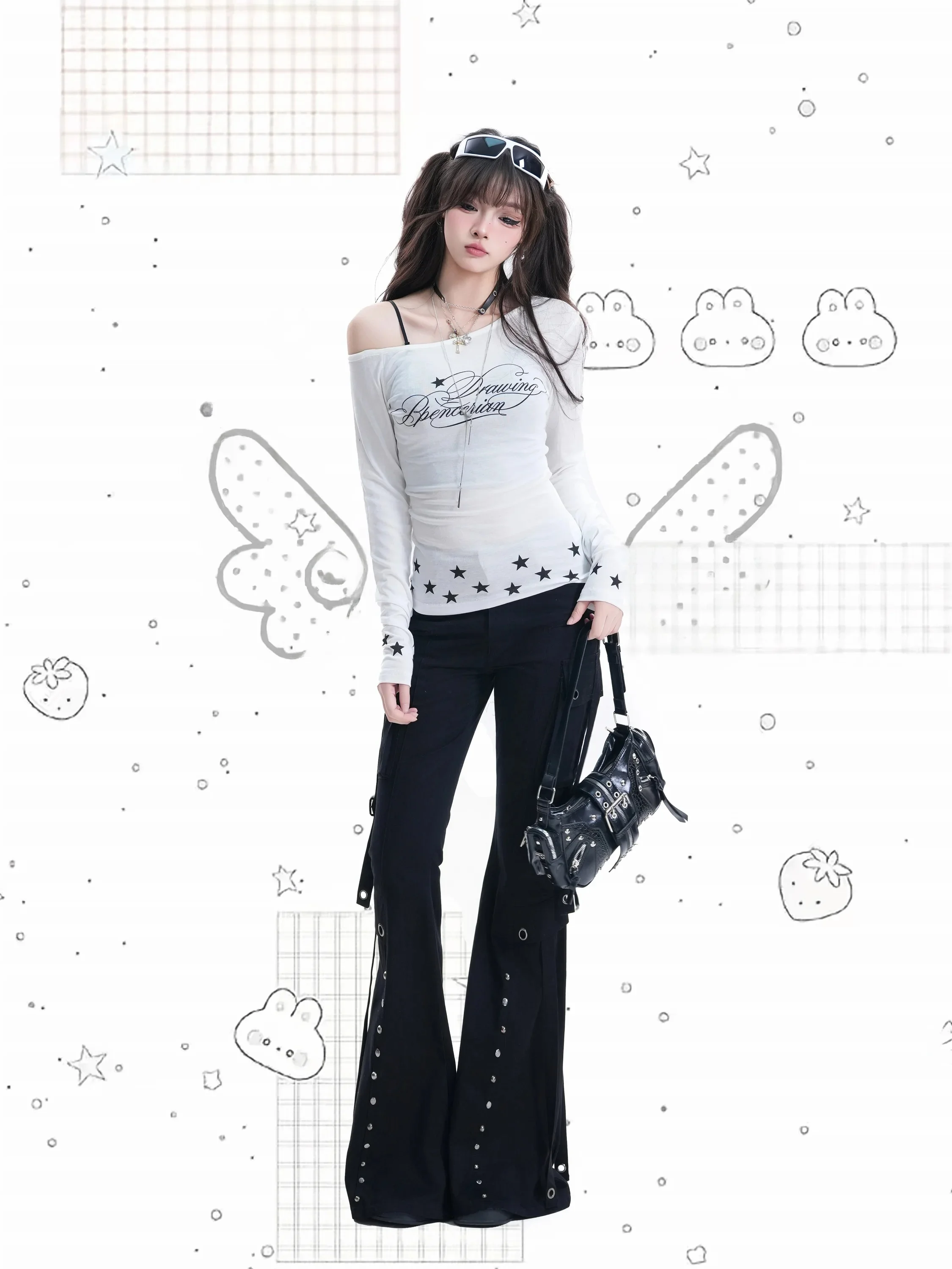 Retro American Style Shoulder Bared Long Sleeve Women's Summer Star Letter Print Versatile Slant Shoulder T Shirt Top
Retro American Style Shoulder Bared Long Sleeve Women's Summer Star Letter Print Versatile Slant Shoulder T Shirt Top