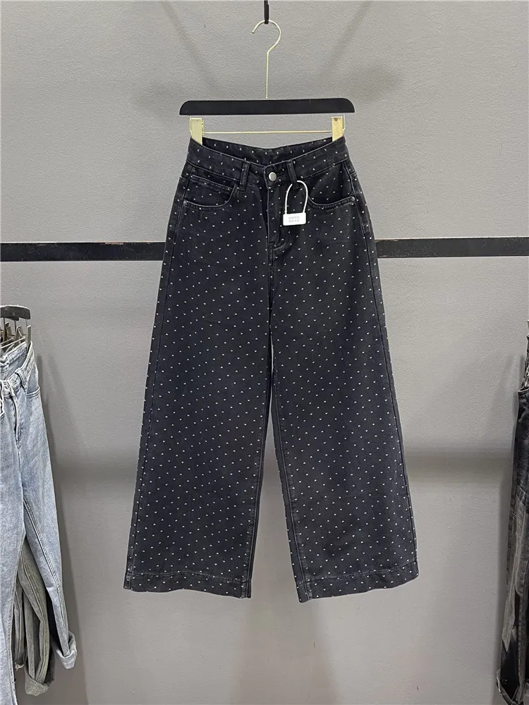 High Waist Wide Leg Denim Jeans Women's Black Heart Print Summer Slimming Straight Cut Casual Pants High Waist Loose Fit
High Waist Wide Leg Denim Jeans Women's Black Heart Print Summer Slimming Straight Cut Casual Pants High Waist Loose Fit
