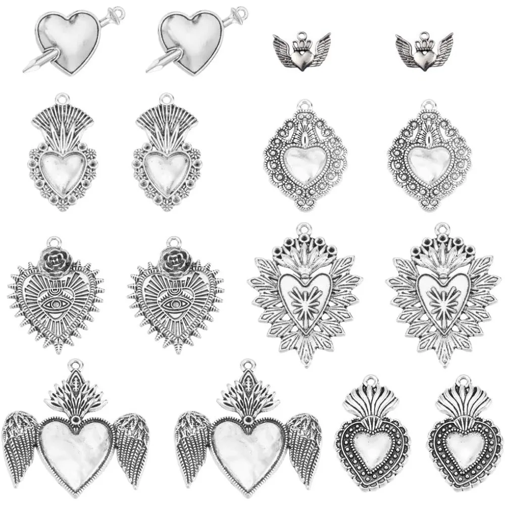 1 Box 16Pcs 8 Styles Gothic Heart Charms Sacred Heart Charms Bulk Silver Alloy Wings Holiday Charms for Jewelry Making Charms
1 Box 16Pcs 8 Styles Gothic Heart Charms Sacred Heart Charms Bulk Silver Alloy Wings Holiday Charms for Jewelry Making Charms