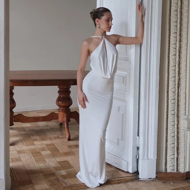 Halter Hollow Pleated Women's Evening Dress Backless Sleeveless Prom Skirt White Sheath Slim Party Gown New Arrival In Stock
Halter Hollow Pleated Women's Evening Dress Backless Sleeveless Prom Skirt White Sheath Slim Party Gown New Arrival In Stock