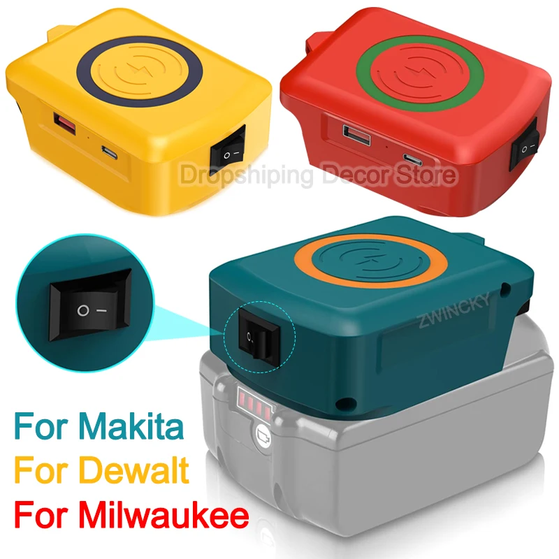 Wireless Charging Adapter With USB Type C output Port For Makita/Dewalt/Milwaukee 18V 20V Lithium Battery Charging for Phone
Wireless Charging Adapter With USB Type C output Port For Makita/Dewalt/Milwaukee 18V 20V Lithium Battery Charging for Phone