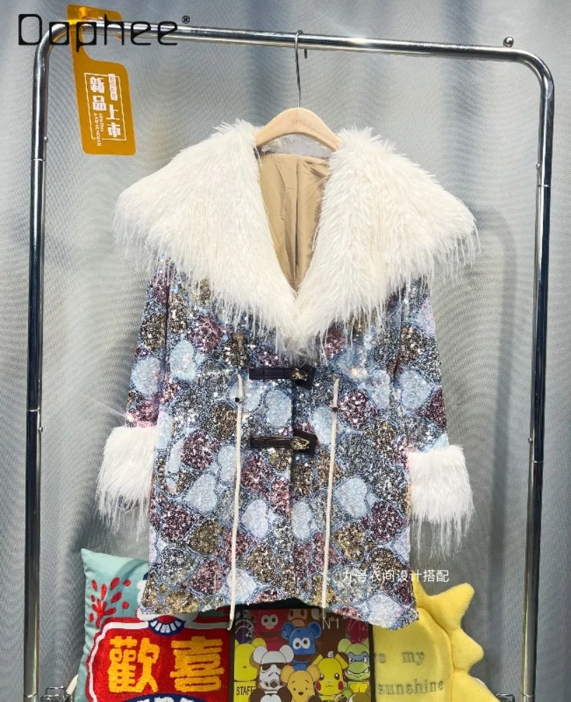 2025 Winter New Fashion Large Fur Collar Heavy Sequin Stylish Faux Fur Coat for Women Warm Loose Mid-Length Winter Coat Women
2025 Winter New Fashion Large Fur Collar Heavy Sequin Stylish Faux Fur Coat for Women Warm Loose Mid-Length Winter Coat Women