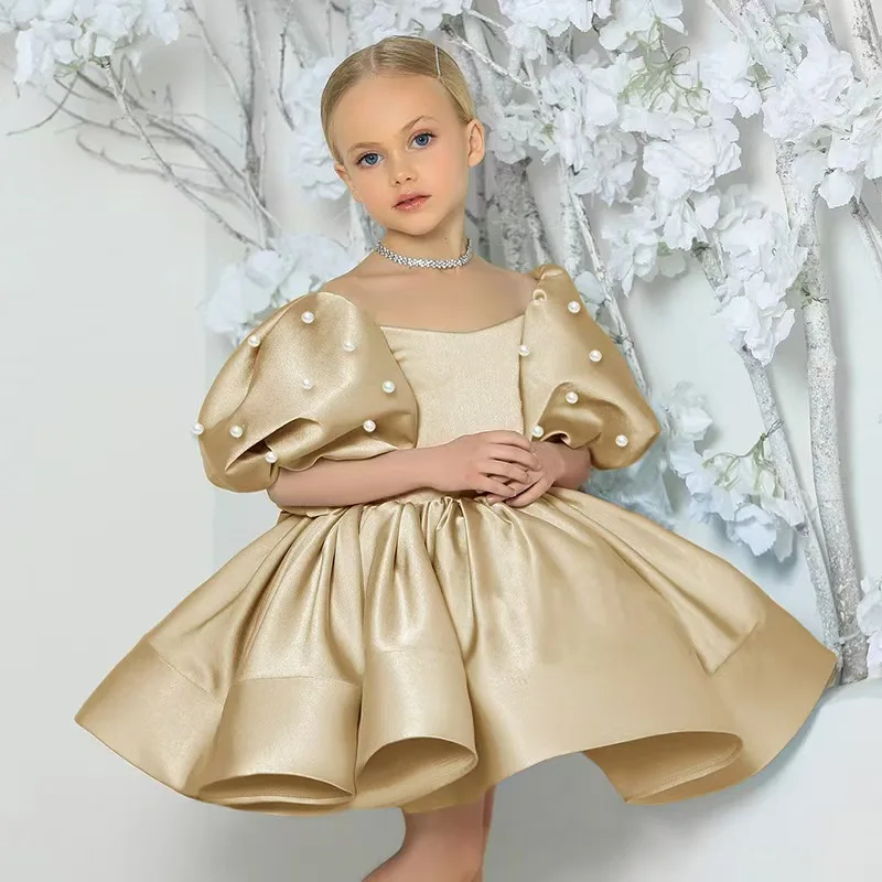 Custom Flower Girl Dress for Wedding First Christmas Party with Puff Sleeves Pearl Embellishments Satin Bodice and Flared Tulle
Custom Flower Girl Dress for Wedding First Christmas Party with Puff Sleeves Pearl Embellishments Satin Bodice and Flared Tulle