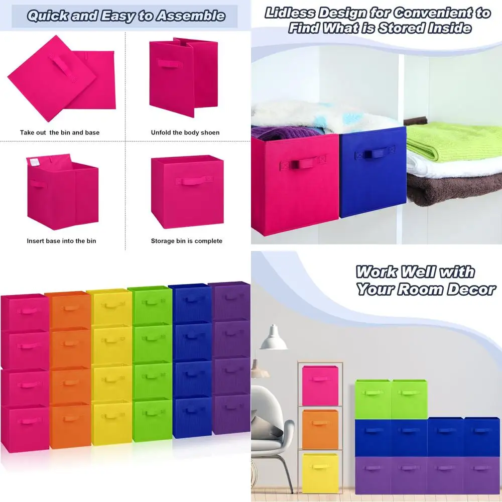 11 Collapsible Fabric Storage Cubes, 24-Pack Organizer Baskets with Handles for Closet, Toys, Classroom, and Room (Multicolor, S
11 Collapsible Fabric Storage Cubes, 24-Pack Organizer Baskets with Handles for Closet, Toys, Classroom, and Room (Multicolor, S