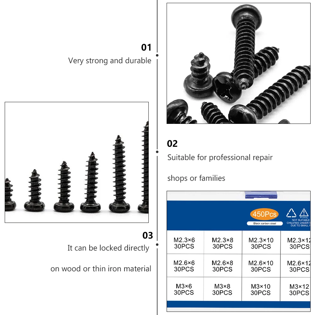 450pcs Self tapping Screws Set Round Head Carbon Steel Cross Fixing Sturdy Kit for Home Storage Practical Long term Durability
450pcs Self tapping Screws Set Round Head Carbon Steel Cross Fixing Sturdy Kit for Home Storage Practical Long term Durability