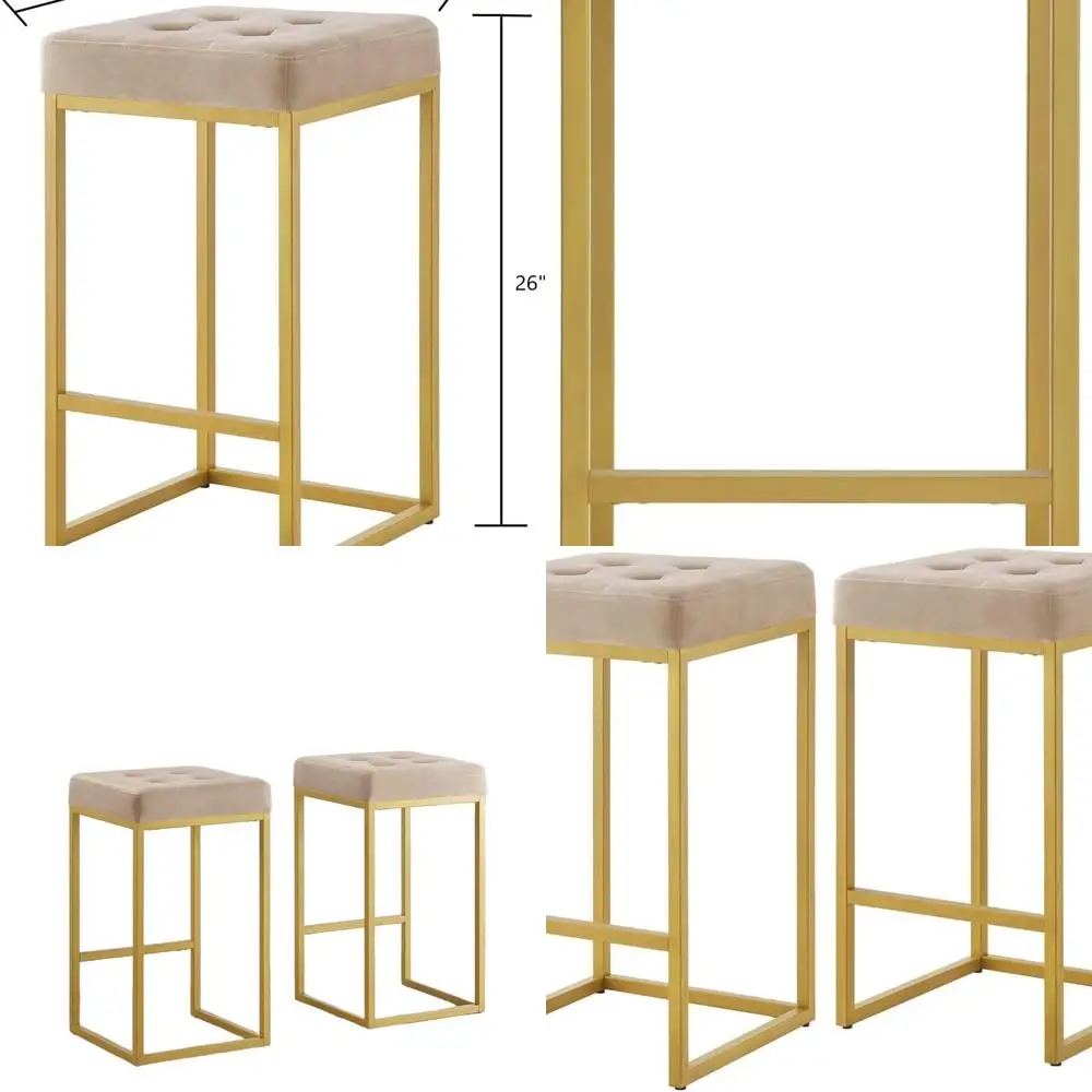 Set of 2 26 High Velvet Padded Gold Bar Stools for Kitchen Island, Taupe Color, 5066
Set of 2 26 High Velvet Padded Gold Bar Stools for Kitchen Island, Taupe Color, 5066