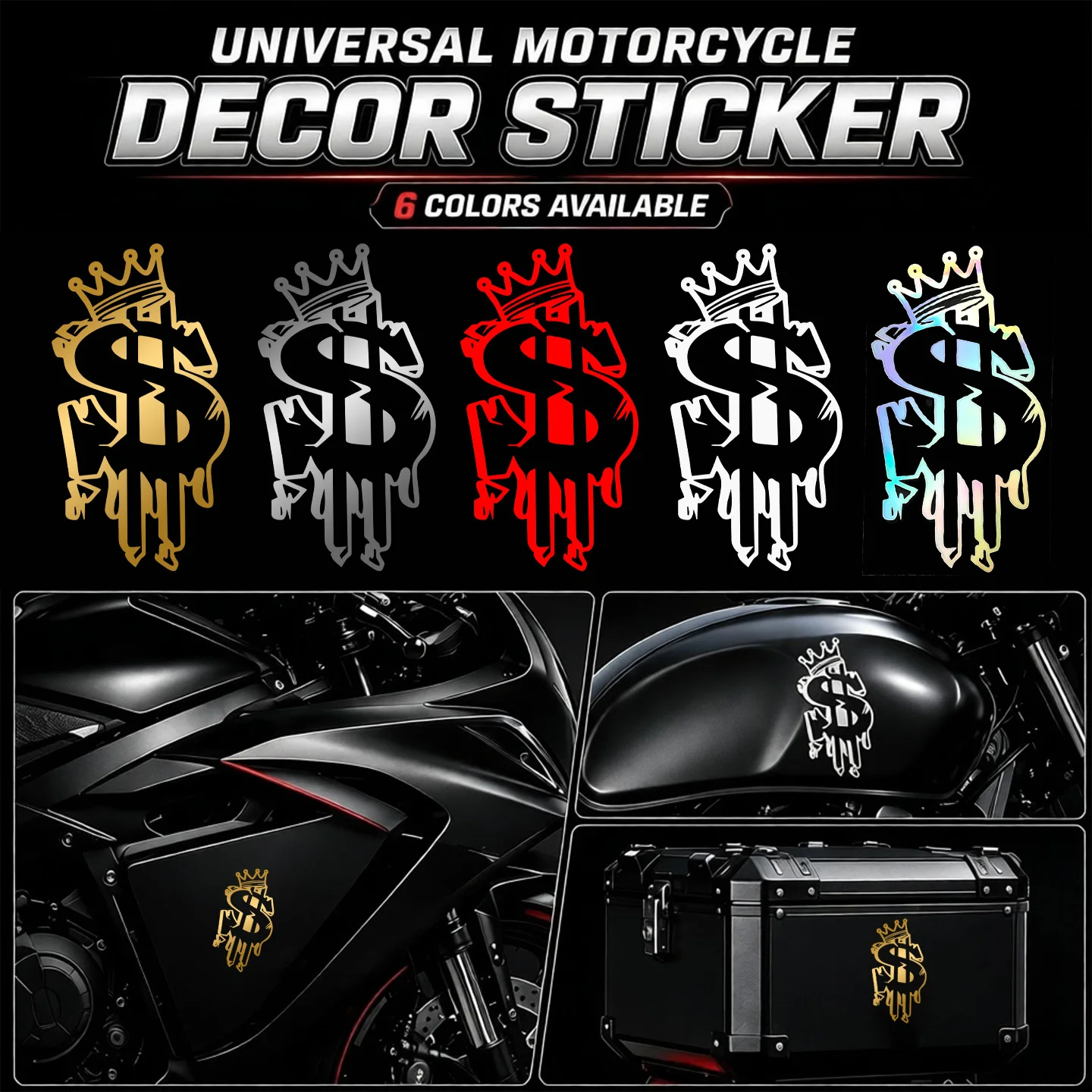 2PCS Crown Dollar Motorcycle Stickers Decor Moto Motocross Scooter Car Auto Body Fuel Tank Fairing Trunk Vinyl Accessories Decal
2PCS Crown Dollar Motorcycle Stickers Decor Moto Motocross Scooter Car Auto Body Fuel Tank Fairing Trunk Vinyl Accessories Decal
