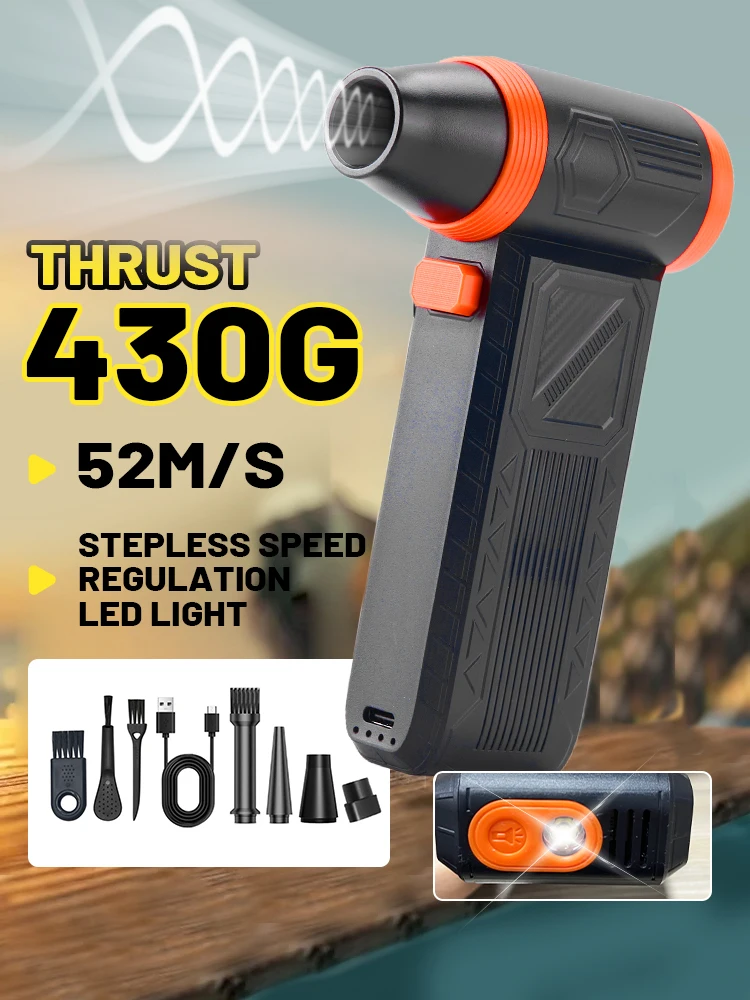 430g Thrust Turbo Fan High-Speed Brushless Motor Electric Air Duster Stepless Speed Regulation Violent Car Blower With LED Light
430g Thrust Turbo Fan High-Speed Brushless Motor Electric Air Duster Stepless Speed Regulation Violent Car Blower With LED Light