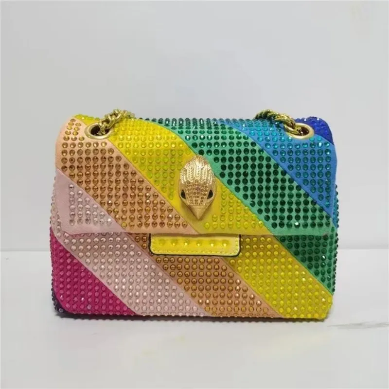 Fabic Mini Women Bag Crystal Embellishment Quilting Pattern Rainbow Patchwork Icon Metal Logo Jointing Purse
Fabic Mini Women Bag Crystal Embellishment Quilting Pattern Rainbow Patchwork Icon Metal Logo Jointing Purse
