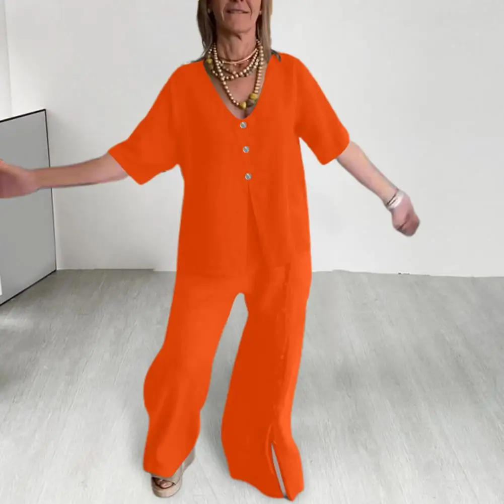 Elastic Waist Pants Suit Stylish Women's V Neck Top Wide Leg Pants Set for Casual Commute Outfit Short Sleeve Loose Slit T-shirt
Elastic Waist Pants Suit Stylish Women's V Neck Top Wide Leg Pants Set for Casual Commute Outfit Short Sleeve Loose Slit T-shirt