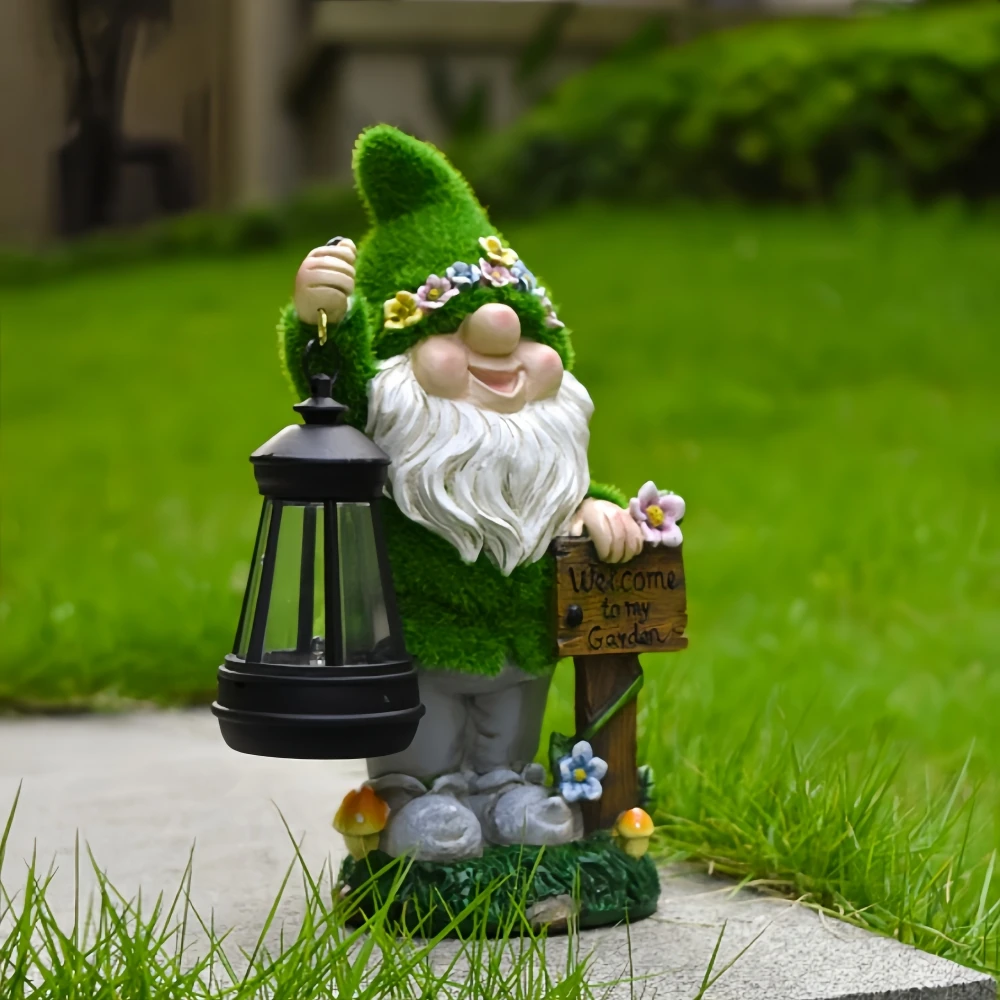 Solar Gnomes Garden Statues Light Resin Gnome Figurine with Welcome Sign Solar Lights Lantern Outdoor Yard Art Decorations
Solar Gnomes Garden Statues Light Resin Gnome Figurine with Welcome Sign Solar Lights Lantern Outdoor Yard Art Decorations