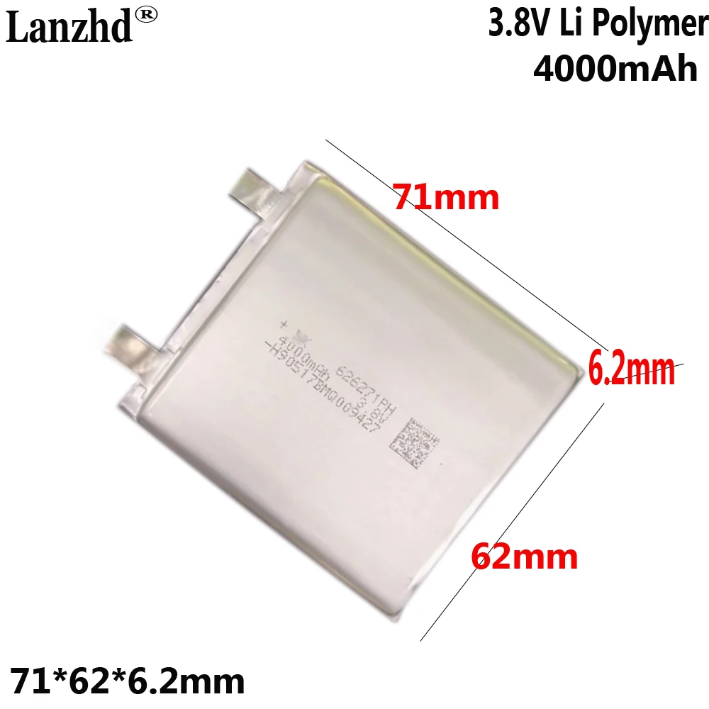 3.8V Li polymer rechargeable battery For mobile phone battery cell power bank wireless keyboard suction device 626271 4000mAh
3.8V Li polymer rechargeable battery For mobile phone battery cell power bank wireless keyboard suction device 626271 4000mAh
