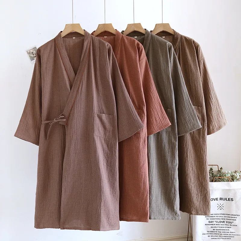 Cotton Kimono Robes with Pockets for Men's Spring and Summer Thin Sleepwear Clothes Oversized Yukata Sweatshirt Bathrobe 
Cotton Kimono Robes with Pockets for Men's Spring and Summer Thin Sleepwear Clothes Oversized Yukata Sweatshirt Bathrobe