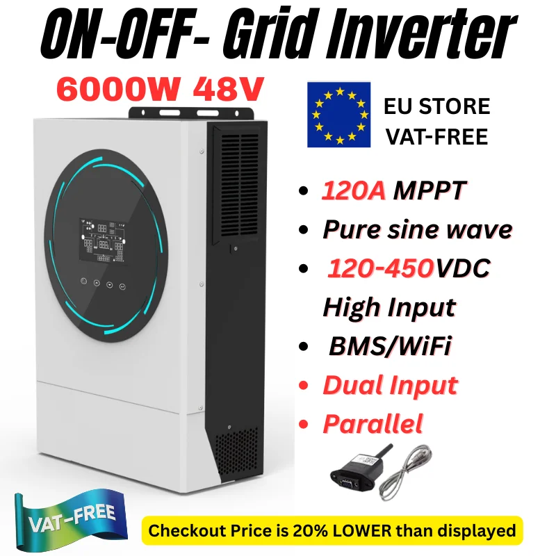 Hybrid Solar Inverter 6.0KW 48V 230vac MPPT 120A Solar Charger PV Input 6000W 450vdc LED Ring Lights Touchable Button
Hybrid Solar Inverter 6.0KW 48V 230vac MPPT 120A Solar Charger PV Input 6000W 450vdc LED Ring Lights Touchable Button