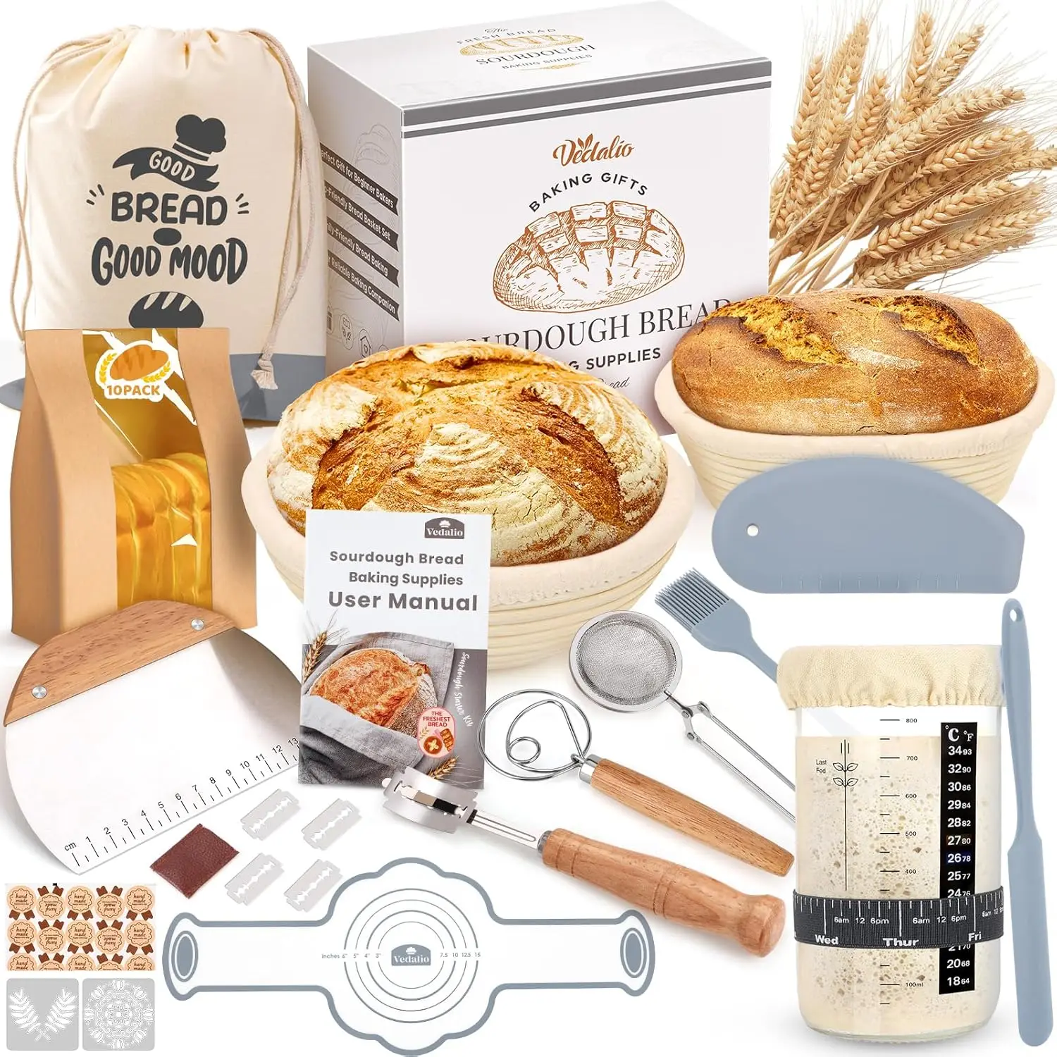 Complete Sourdough Starter Kit with Bread Proofing Basket - Essential Baking Tools for Modern Home Kitchen
Complete Sourdough Starter Kit with Bread Proofing Basket - Essential Baking Tools for Modern Home Kitchen
