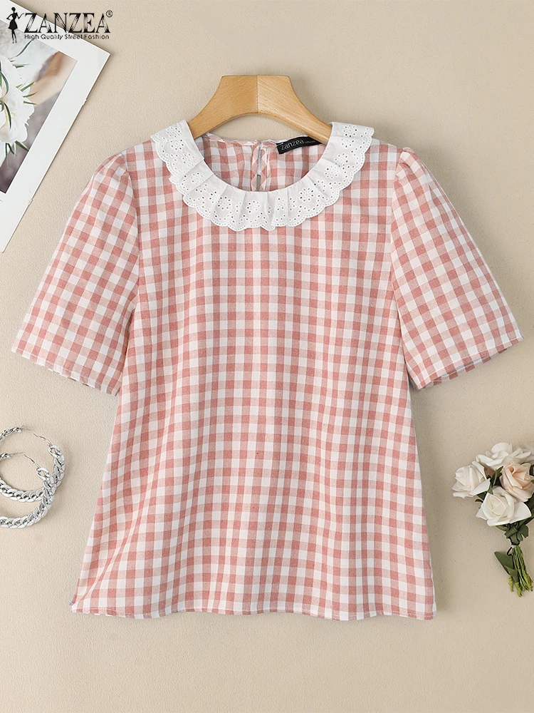 2025ZANZEA Summer Women Tops Elegant Short Sleeve Plaid Checked Blouse Casual Work Blusas Stylish Patchwork Holiday Shirt Mujer
2025ZANZEA Summer Women Tops Elegant Short Sleeve Plaid Checked Blouse Casual Work Blusas Stylish Patchwork Holiday Shirt Mujer