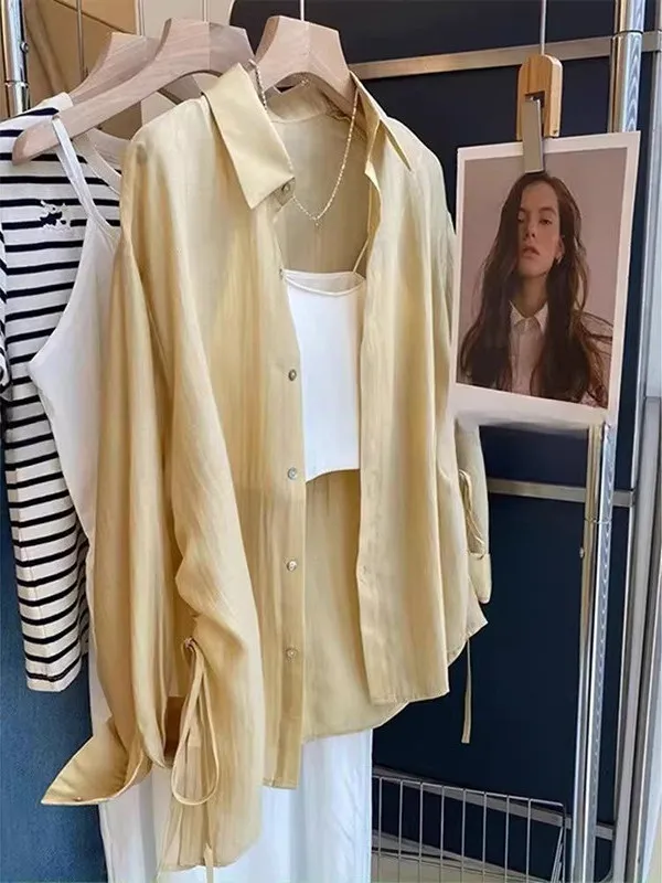 plus Size Women's Summer Thin Sun Protection Shirt with Side Tie Korean Style Loose Fit Long Sleeve Collar Outerwear
plus Size Women's Summer Thin Sun Protection Shirt with Side Tie Korean Style Loose Fit Long Sleeve Collar Outerwear