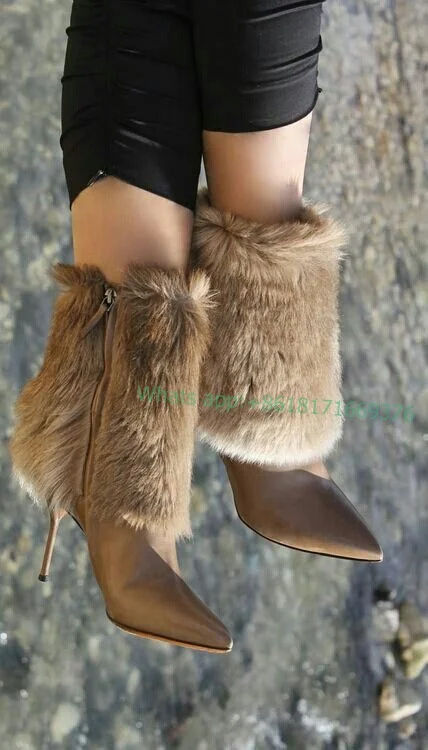 2023 Side Zip Fur Pointed Toe Sexy Ankle Boots Women Stiletto High Heel Lerather Faux Boots Fashion Lady Brown Dress Shoes
2023 Side Zip Fur Pointed Toe Sexy Ankle Boots Women Stiletto High Heel Lerather Faux Boots Fashion Lady Brown Dress Shoes