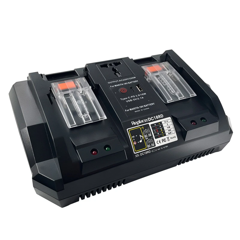 Portable Fast Charger with Inverter and Type-C Ports Compatible with For Makita 18V Lithium Batteries Dual-Port Battery Charger
Portable Fast Charger with Inverter and Type-C Ports Compatible with For Makita 18V Lithium Batteries Dual-Port Battery Charger