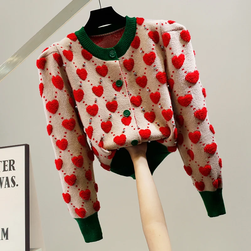 Heavy Embroidery Love Heart Bubble Sleeve Sweater Cardigan Casual Fashion Design Slimming Top Color Block Knitted Long Sleeve
Heavy Embroidery Love Heart Bubble Sleeve Sweater Cardigan Casual Fashion Design Slimming Top Color Block Knitted Long Sleeve