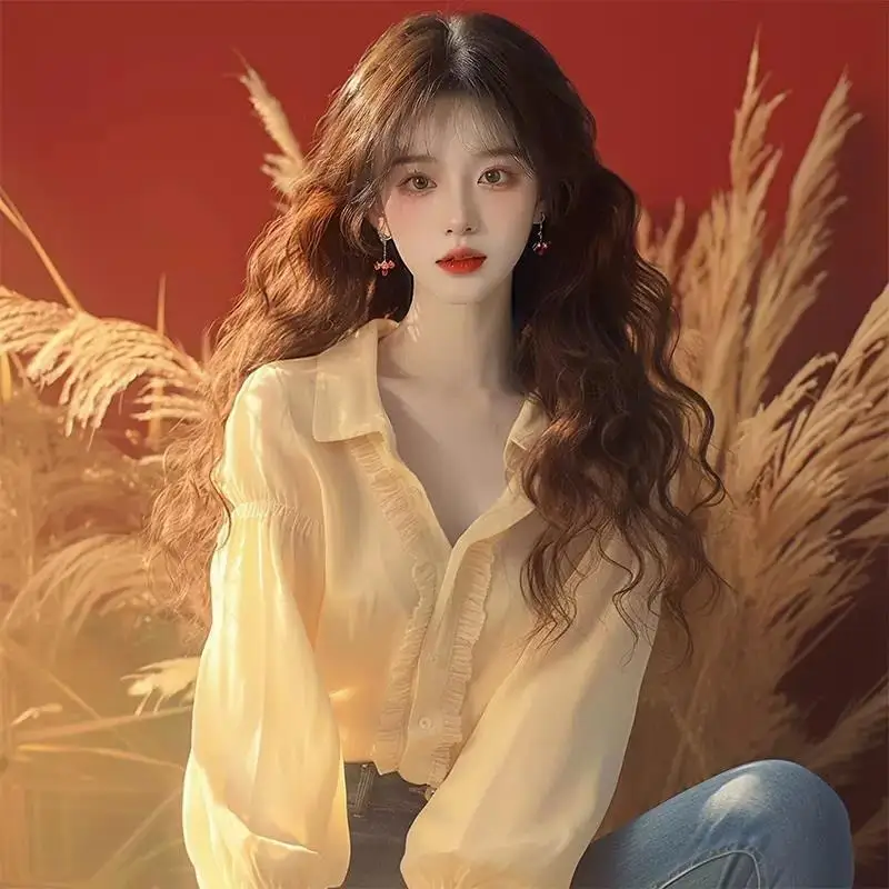 Yellow Chiffon Shirt2025Early Autumn New Women's Clothing Sweet Princess Style Nice Long-Sleeved Top
Yellow Chiffon Shirt2025Early Autumn New Women's Clothing Sweet Princess Style Nice Long-Sleeved Top