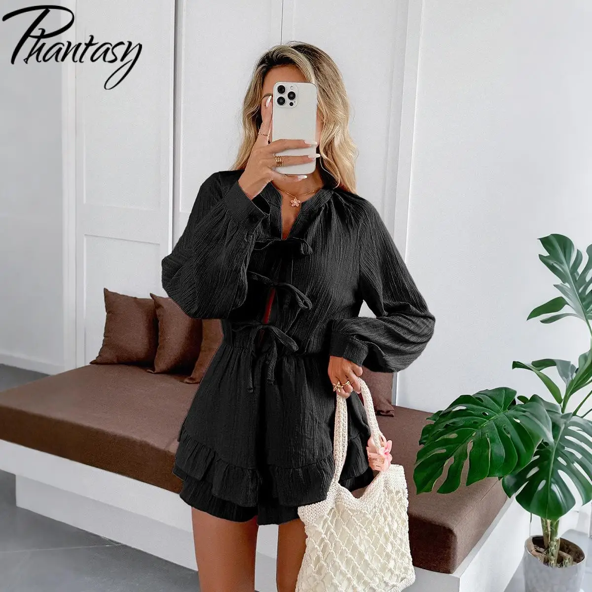 Короткое платье Phantasy с длинными рукавами и рюшами, элегантное мини-платье с v-образным вырезом и галстуком-бабочкой, повседневная футболка на шнуровке, шорты, лето 2023 г.
Короткое платье Phantasy с длинными рукавами и рюшами, элегантное мини-платье с v-образным вырезом и галстуком-бабочкой, повседневная футболка на шнуровке, шорты, лето 2023 г.
