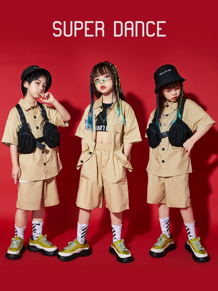 Summer Kids Hip Hop Dance Costume Short Sleeves Khaki Suit Girls Jazz Performance Clothes Boys Drum Street Dance Outfit BL10028
Summer Kids Hip Hop Dance Costume Short Sleeves Khaki Suit Girls Jazz Performance Clothes Boys Drum Street Dance Outfit BL10028