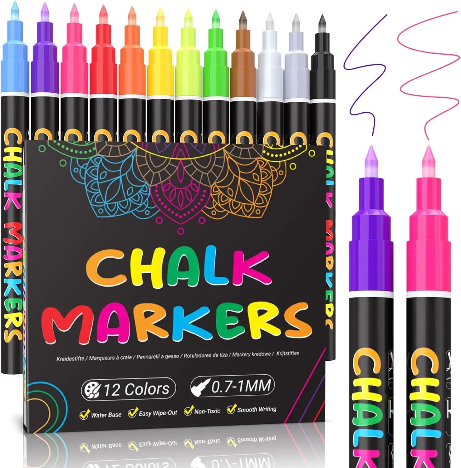 Fine Tip Liquid Chalk Markers 1.0mm, 12 Colors Wet Erase Pens for Chalkboard, Glass, Windows, Bistro Menus, 45 Labels Included
Fine Tip Liquid Chalk Markers 1.0mm, 12 Colors Wet Erase Pens for Chalkboard, Glass, Windows, Bistro Menus, 45 Labels Included