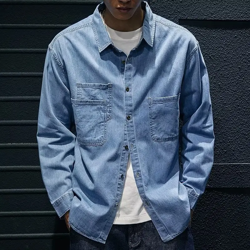 Light Blue Denim Long Sve Men's irt Vintage Workwear Spring Outerwear Casual Loose Fit Youthful Sle Iron-Free Fabric
Light Blue Denim Long Sve Men's irt Vintage Workwear Spring Outerwear Casual Loose Fit Youthful Sle Iron-Free Fabric