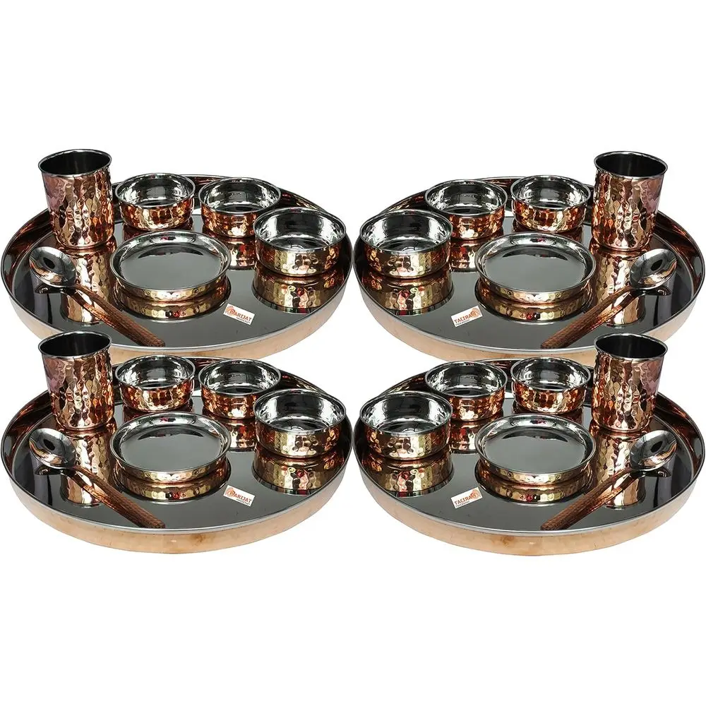 Traditional 28-Piece Indian Dinnerware Set: Thali Plate, Bowls, Tumblers, Spoons, 13 Diameter
Traditional 28-Piece Indian Dinnerware Set: Thali Plate, Bowls, Tumblers, Spoons, 13 Diameter