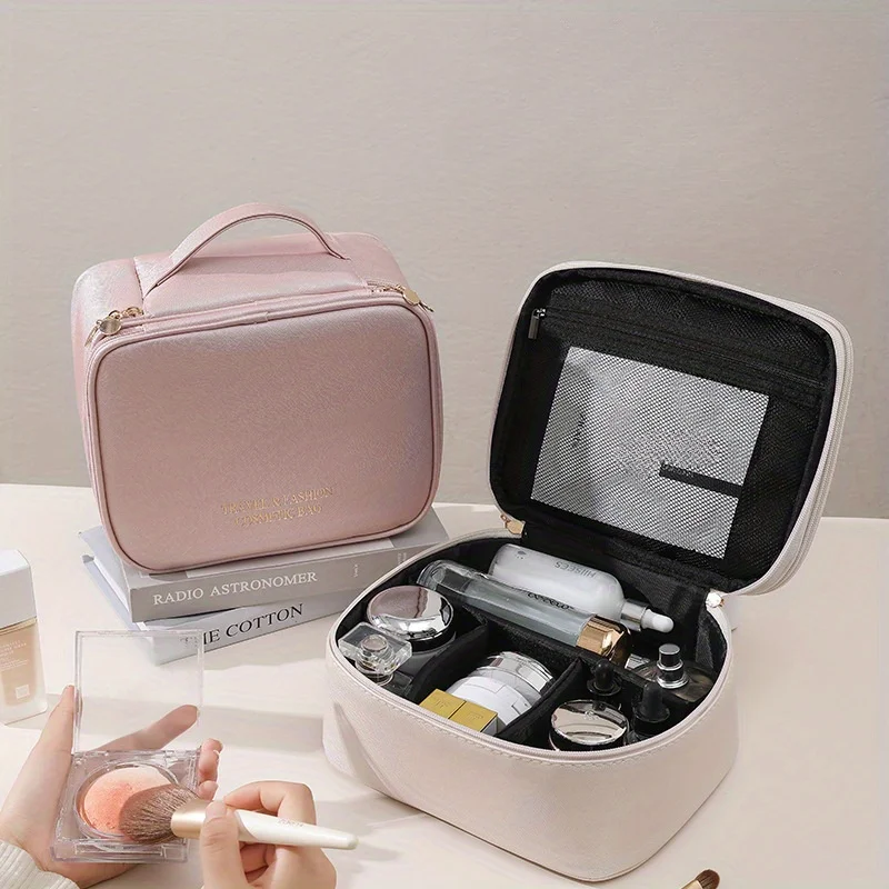 1pc PU leather cosmetic bag for women, portable, high-end, large-capacity, double-layered cosmetic storage toiletry bag
1pc PU leather cosmetic bag for women, portable, high-end, large-capacity, double-layered cosmetic storage toiletry bag
