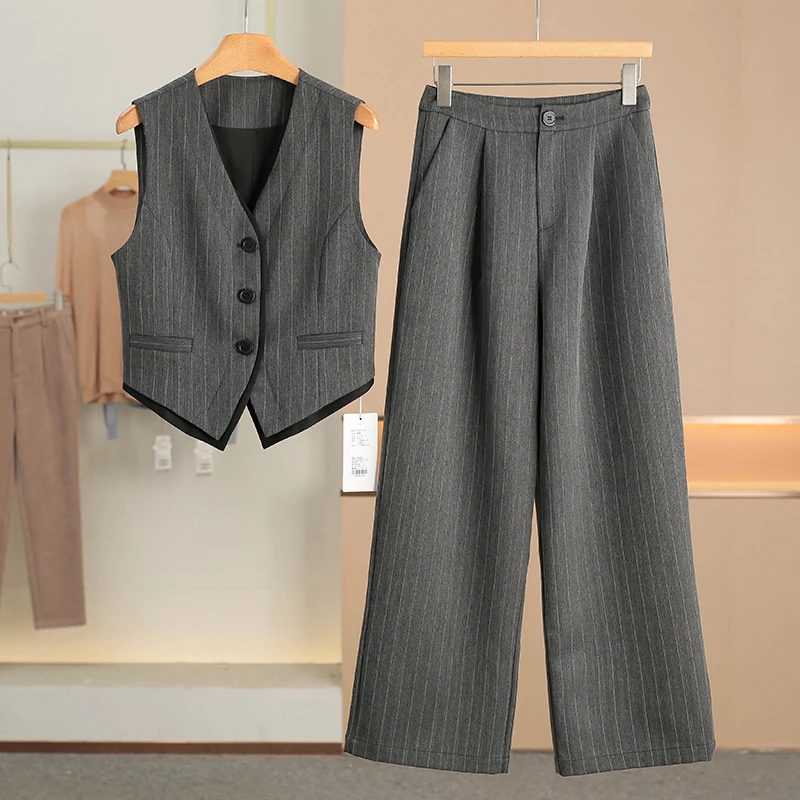 Cute V-neck Vest Jacket Straight Leg Pants Striped Set Spring 2026 New Brand Button Women's Fashion Set Long Pants Short Coat
Cute V-neck Vest Jacket Straight Leg Pants Striped Set Spring 2026 New Brand Button Women's Fashion Set Long Pants Short Coat
