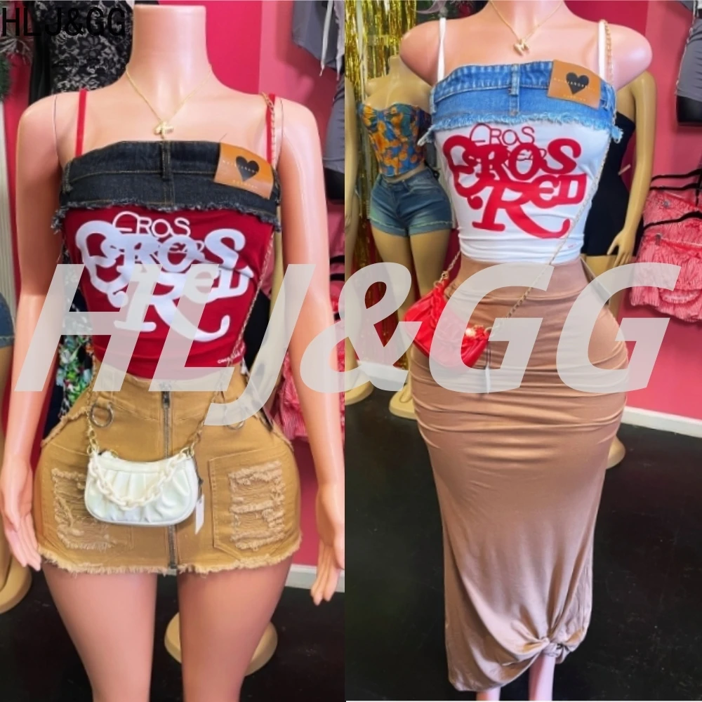 HLJ&GG American Vintage Fashion Letter Print Denim Splicing Tank Top Women Spaghetti Strap Sleeveless Slim Vests Y2K Streetwear
HLJ&GG American Vintage Fashion Letter Print Denim Splicing Tank Top Women Spaghetti Strap Sleeveless Slim Vests Y2K Streetwear