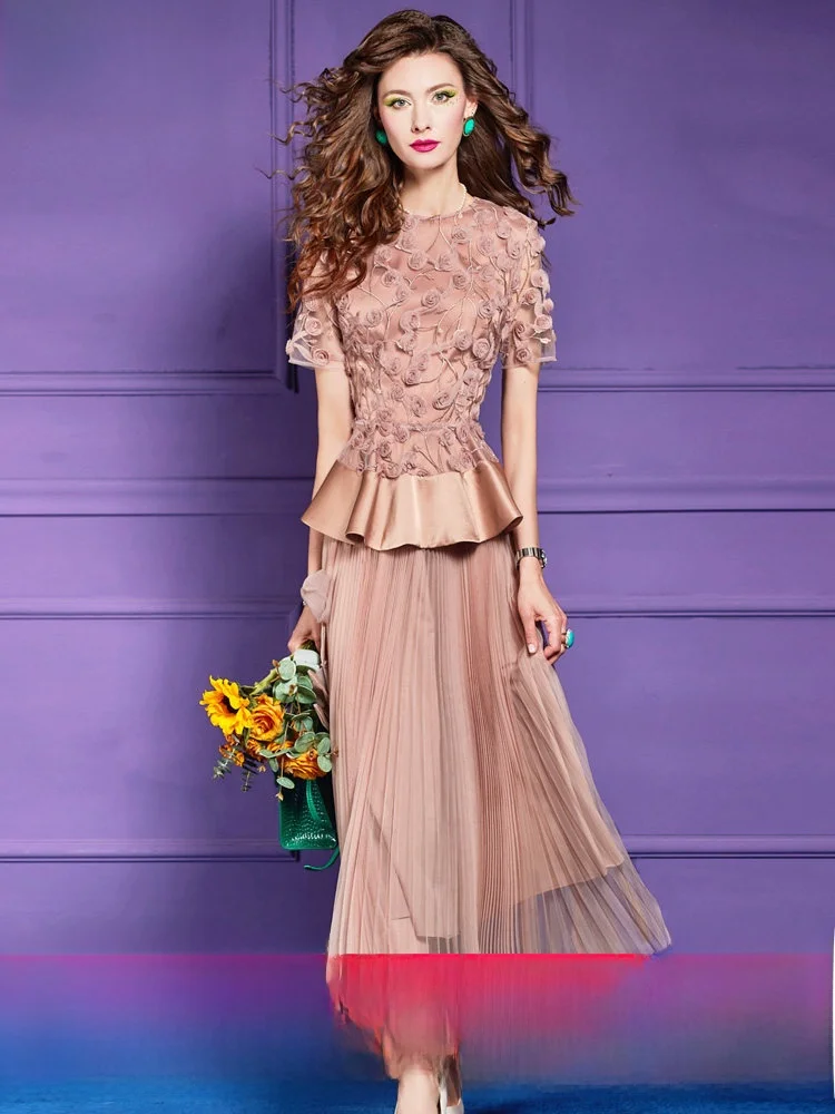 Fashionable Floral Lace Hem Top And Skirt Set Women's Elegant Style Polyester Fiber Summer Collection Two-Piece Suit
Fashionable Floral Lace Hem Top And Skirt Set Women's Elegant Style Polyester Fiber Summer Collection Two-Piece Suit