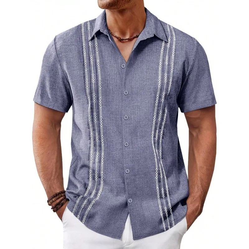 Men's Cuban-Style Shirt, Short-Sleeved, Buttoned, Casual, Summer, Beach, Wedding, Embroidered Linen Top
Men's Cuban-Style Shirt, Short-Sleeved, Buttoned, Casual, Summer, Beach, Wedding, Embroidered Linen Top