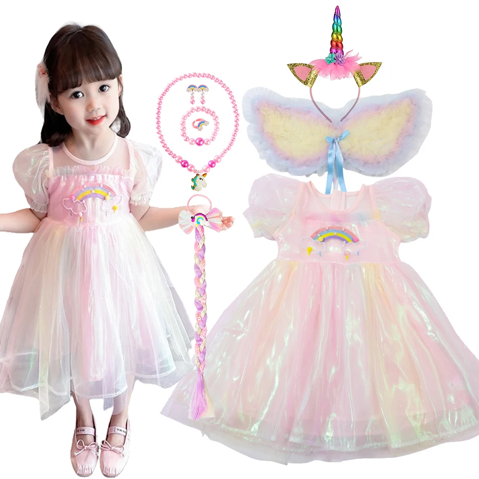 Baby Girls Rainbow Unicorn Dress With Wings Kids Summer Luxury Princess Costume Children'd Day Stage Performance Outfits
Baby Girls Rainbow Unicorn Dress With Wings Kids Summer Luxury Princess Costume Children'd Day Stage Performance Outfits