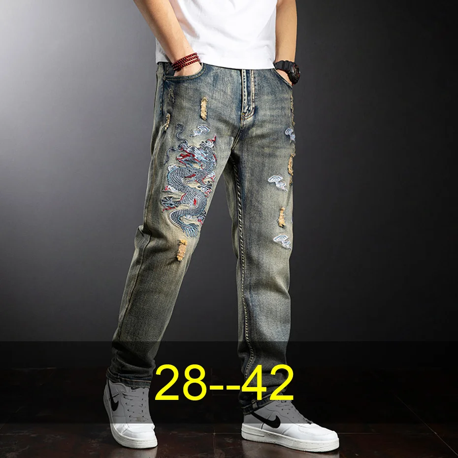 Dragon Embroidered Jeans Men Denim Pants Plus Size Fashion Casual Ripped Jeans Pants Plus Size 42 Trousers Male Bottoms
Dragon Embroidered Jeans Men Denim Pants Plus Size Fashion Casual Ripped Jeans Pants Plus Size 42 Trousers Male Bottoms