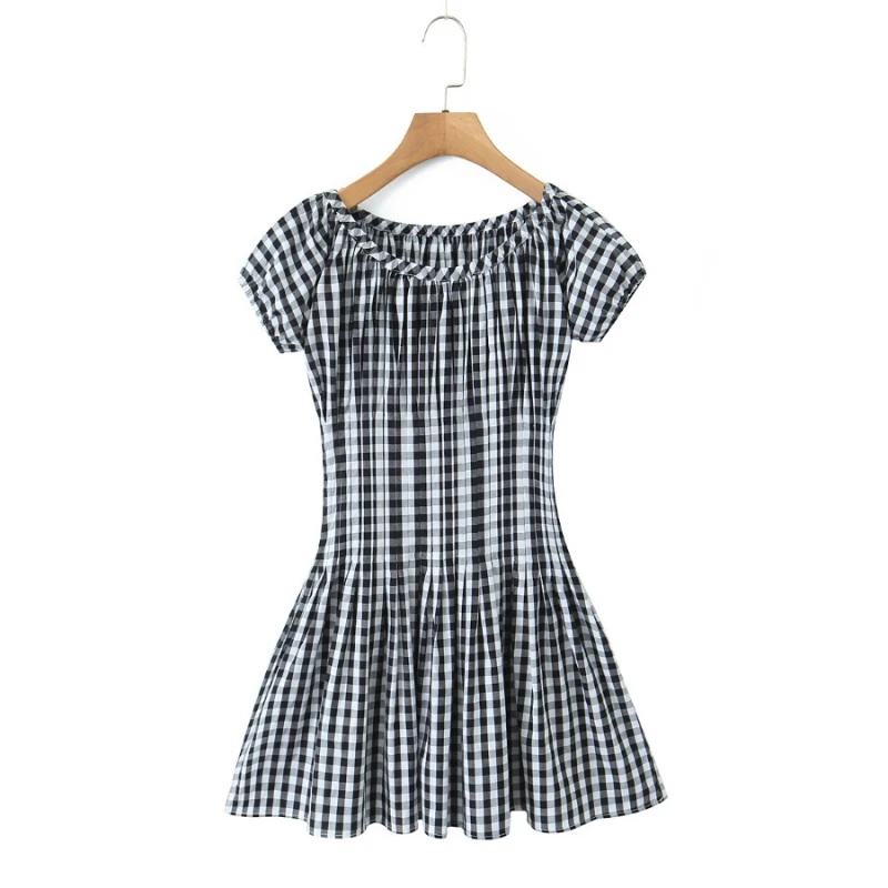 Summer new round neck black and white checkered waist cinched high waist slim fit women's dress short skirt
Summer new round neck black and white checkered waist cinched high waist slim fit women's dress short skirt