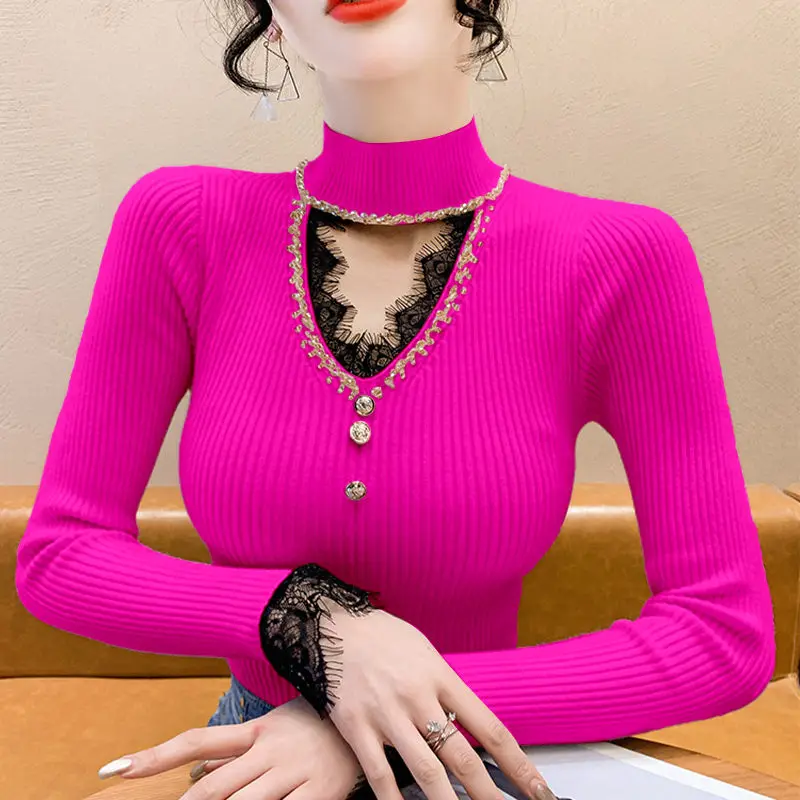 Sexy Half-high Neck Sweater Knitted Pullover Women's 2024 Autumn New Lace Fashion Hollow Out Long-sleeved Slim Fit Top
Sexy Half-high Neck Sweater Knitted Pullover Women's 2024 Autumn New Lace Fashion Hollow Out Long-sleeved Slim Fit Top