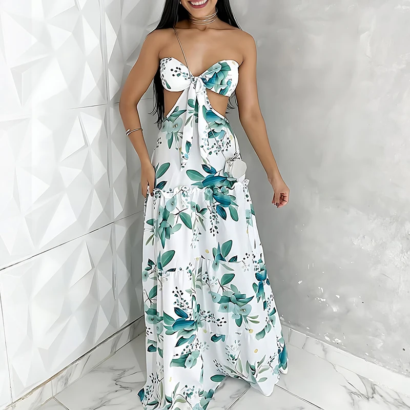 Elegant Strapless Temperament Evening Dress Fashion Holiday Sleeveless Tube Top Party Dress Summer Hollow Out Plant Print Dress
Elegant Strapless Temperament Evening Dress Fashion Holiday Sleeveless Tube Top Party Dress Summer Hollow Out Plant Print Dress
