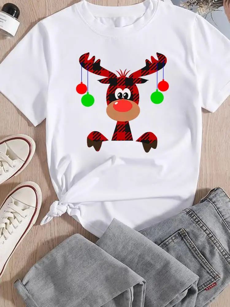 Deer Plaid Face Style Short Sleeve T-Shirts Lady Clothing Tee New Year Printed Christmas Women Fashion Graphic T Top
Deer Plaid Face Style Short Sleeve T-Shirts Lady Clothing Tee New Year Printed Christmas Women Fashion Graphic T Top